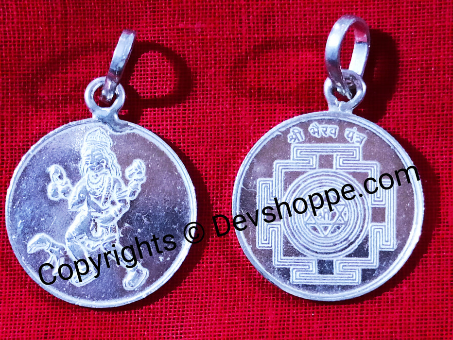 Shri Bhairav (Bhairavar) yantra silver pendant - Devshoppe