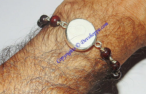 Gomti Chakra bracelet with Red Sandalwood beads in pure silver - Devshoppe