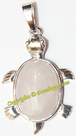 Rose Quartz Tortoise (Turtle) pendant in white metal - Devshoppe