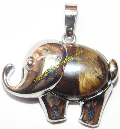 Tiger Eye Elephant pendant in white metal - Devshoppe