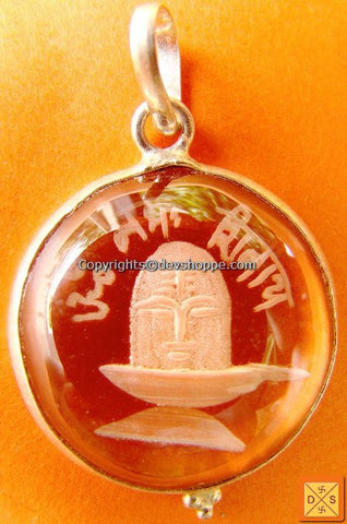 ' Om Namah Shivaya ' hand carved crystal pendant in white metal - Devshoppe