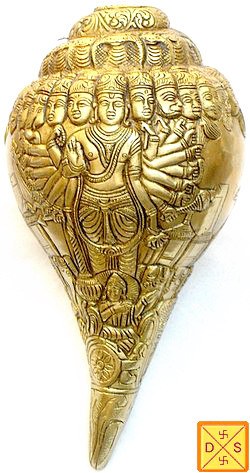 Brass Conch with Lord Vishnu giant (virat) rupa