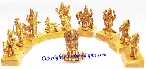 Navagraha (Nine planets) idol set in brass - Devshoppe