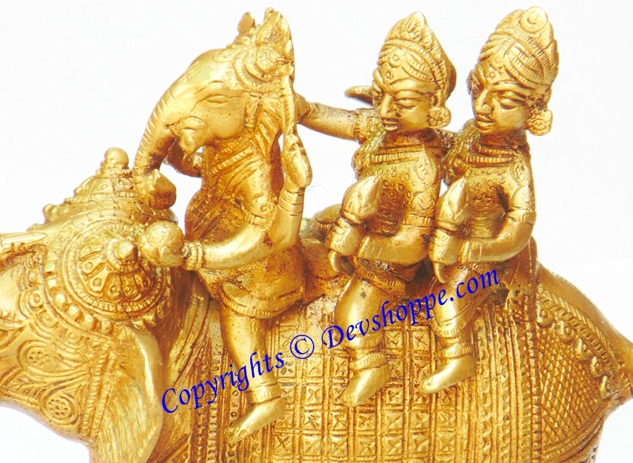 Ganesha Riding Elephant with Two Consorts Riddhi and Siddhi brass idol - Devshoppe