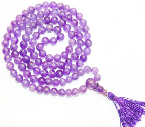 Amethyst Buddhist style mala for peace ( light purple )  7 mm beads - Premium Quality - Devshoppe