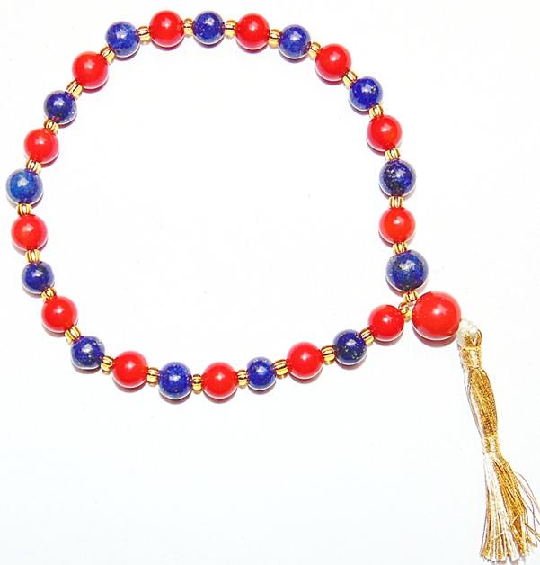 Beautiful Red agate and Lapiz lazuli (Lapis) combination beads wrist mala 27+1 beads - Devshoppe