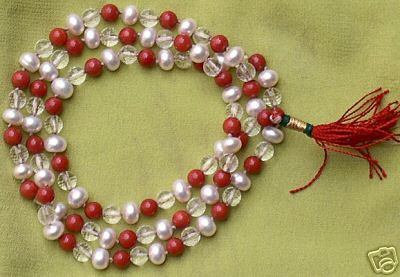 Coral , Pearl and Crystal beads combination mala - Devshoppe