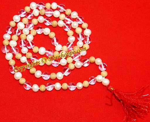 Sandalwood ,Pearl and Crystal combination mala for high blood pressure patients - Devshoppe