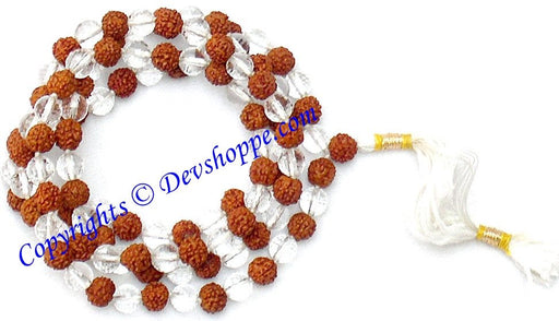Rudraksha and Crystal combinaton mala (diamond cutting) of 108+1 beads - Devshoppe