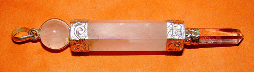 Rose Quartz and Crystal Quartz combination pencil shaped Pendant - Devshoppe