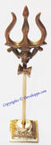 Brass Folding Trishul (Shiva's Trident) with Damru (Damaru) 9 inches - Devshoppe