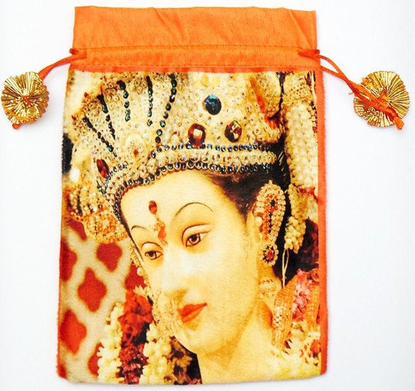 Maa Durga bag to keep religious goods or distribute prasad - Orange color - Devshoppe