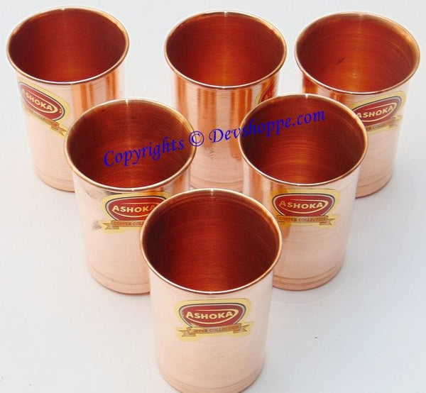 Pure Copper glasses for Ayurveda and health benefits - Set of Six