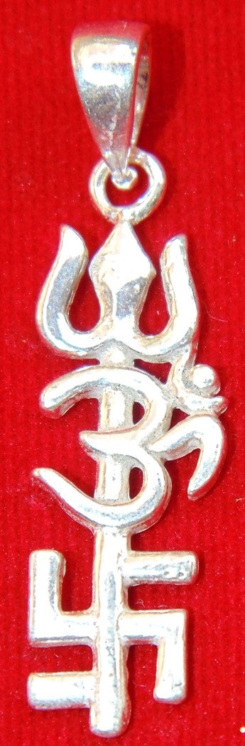 Pure Silver Tri shakti pendant - Hindu auspicious symbols - Devshoppe