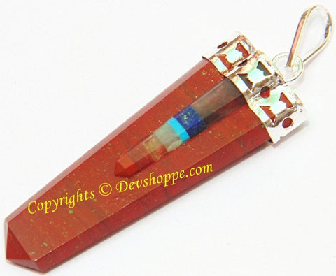 Red Jasper Pencil shaped pendant with 7 Chakra Stones - Devshoppe