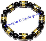 Tibetan black Agate bead carve Mantra Aum mani padme hum Amulet Bracelet - Devshoppe