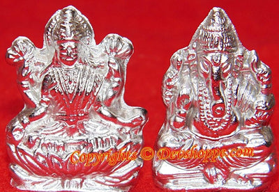 Parad Sri Ganesha and goddess Lakshmi idol