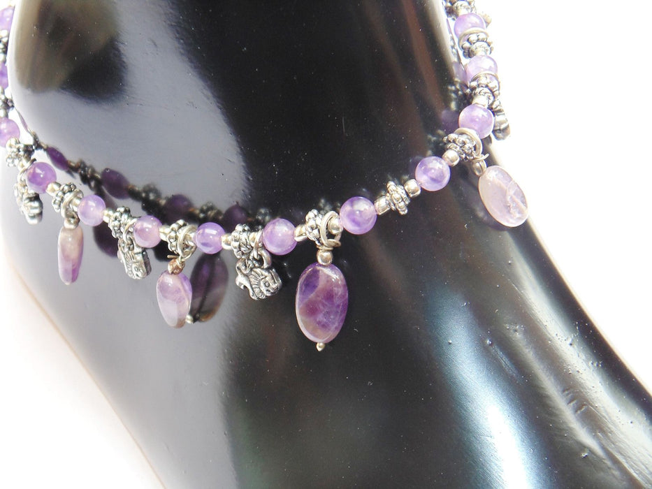 Amethyst Anklet - made up from Amethyst beads - Devshoppe