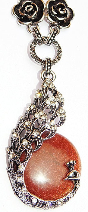 Beautiful Necklace with Sunstone Peacock shaped pendant - Devshoppe