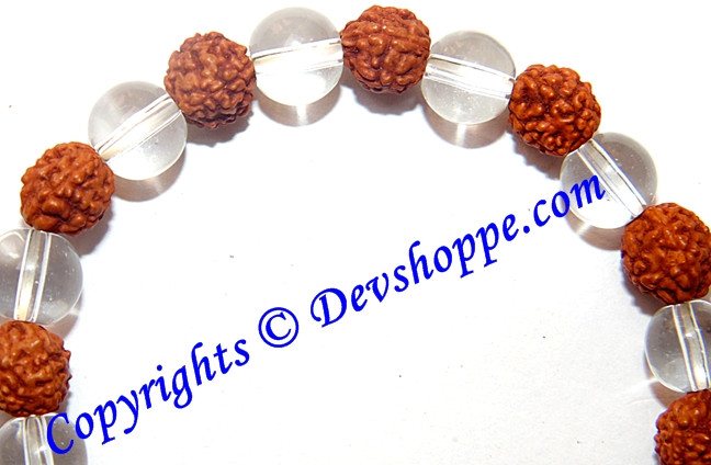 Rudraksha Sphatik (Crystal) beads combination bracelet in stretch elastic - Devshoppe