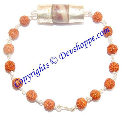 Narmada Shivlinga (Narmadeshwar) bracelet with Rudraksha beads in Silver