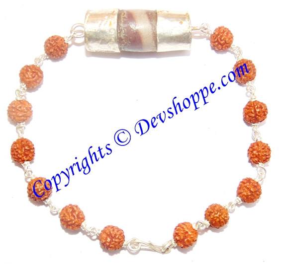 Narmada Shivlinga (Narmadeshwar) bracelet with Rudraksha beads in Silver - Devshoppe