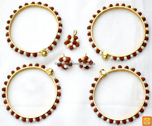 Rudraksha Pearl combination Bangles, Earrings and Pendant - Jewellery set - Devshoppe
