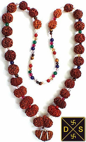 Rudraksha Siddhar Mala with Navratna Beads ~ Top Quality beads - Devshoppe