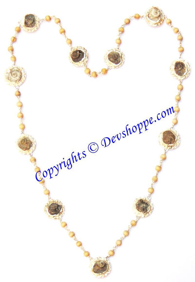Sudarshan Shaligram Rosary / Sudarshan Shaligram Mala in pure silver with Tulsi beads