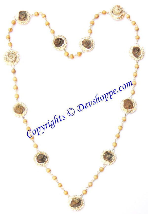 Sudarshan Shaligram Rosary / Sudarshan Shaligram Mala in pure silver with Tulsi beads