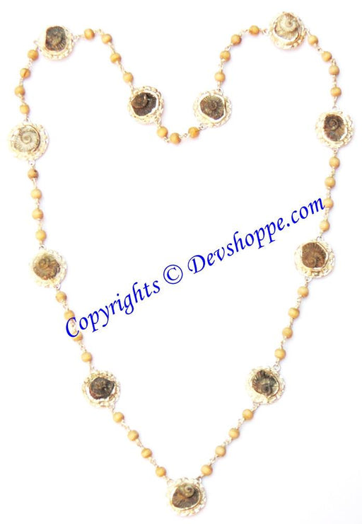 Sudarshan Shaligram Rosary / Sudarshan Shaligram Mala in pure silver with Tulsi beads - Devshoppe