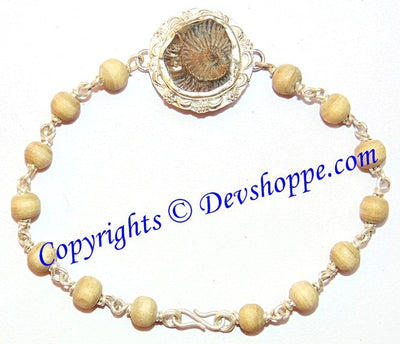 Shaligrama Sudarshan shila bracelet in pure silver with Tulsi beads