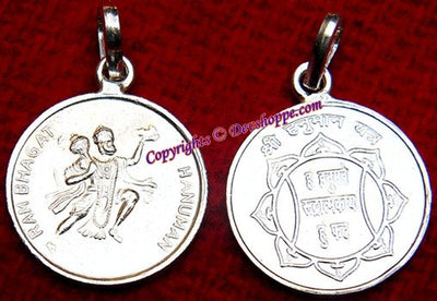 Sri Hanuman yantra pendant in silver for protection and courage